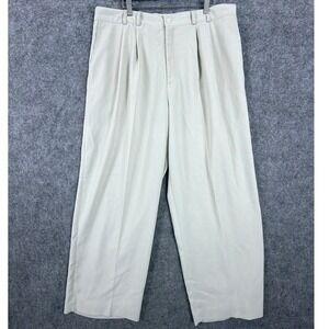Carmel Zhao Pleated Trousers Mens 38 Beige Microfiber Dress Pants USA Made